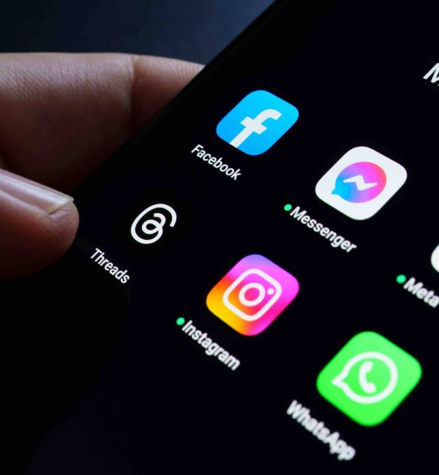 All Meta Platforms apps on the screen of smartphone Facebook, Instagram, WhatsApp, Messenger, Threads, Meta Quest, Workplace. Concept Stafford, United Kingdom, July 6, 2023